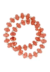 Pink Silver Tone Stretch Bracelet Set