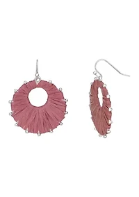 Pink Thread Wrap Silver Tone Donut Earrings 