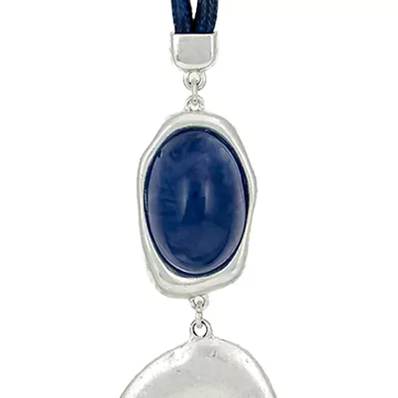 Long Cabochon Metal Disc Cord Necklace