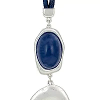 Long Cabochon Metal Disc Cord Necklace 
