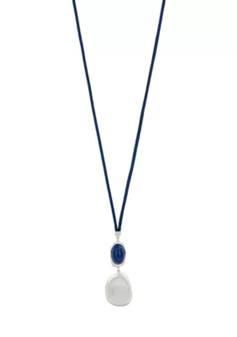 Long Cabochon Metal Disc Cord Necklace