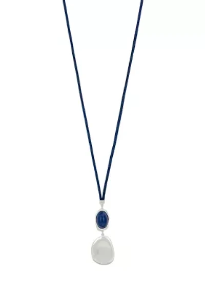 Long Cabochon Metal Disc Cord Necklace