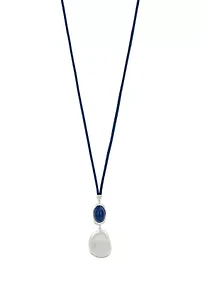 Long Cabochon Metal Disc Cord Necklace 