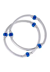 Blue Beaded Accent Stretch Bangle Bracelet Set
