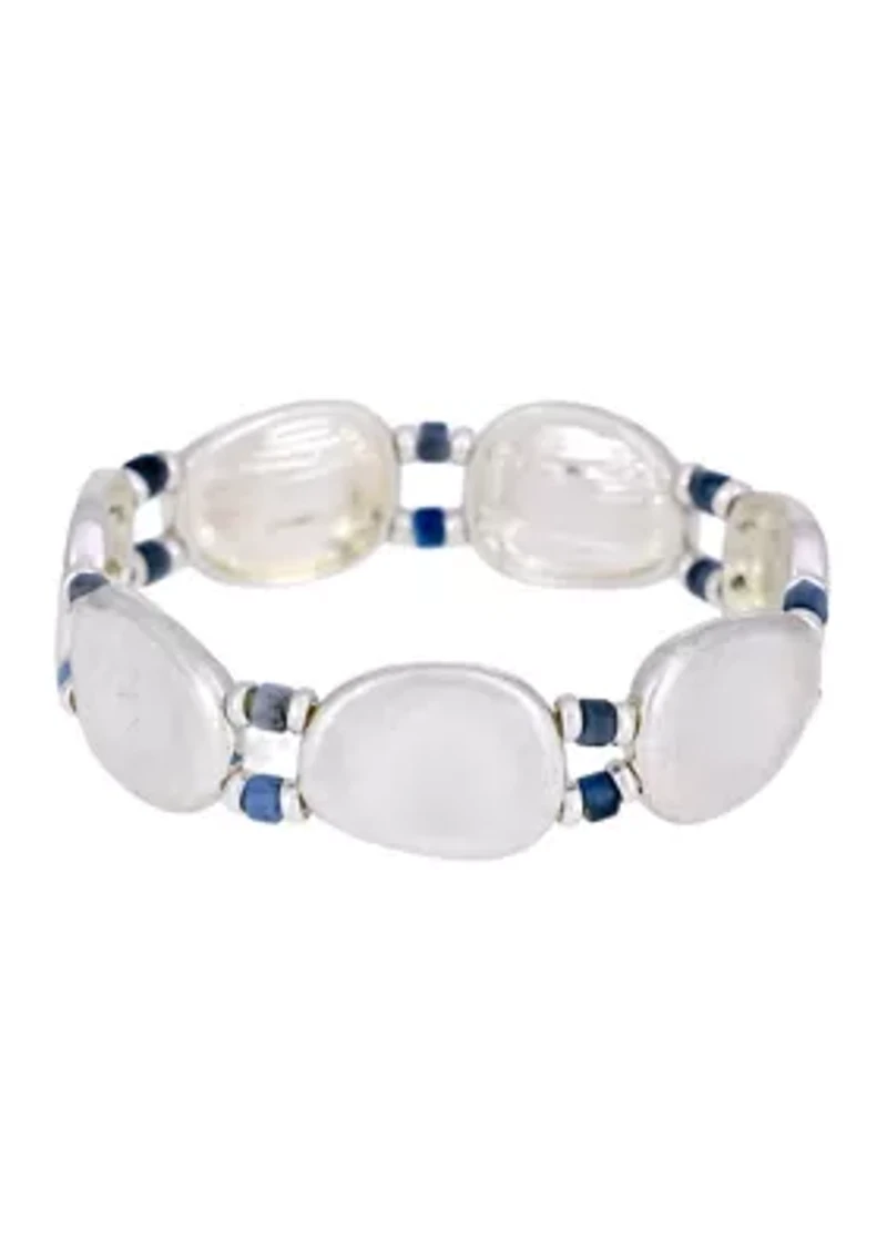 Blue Beaded Accent Organic Disc Stretch Bracelet