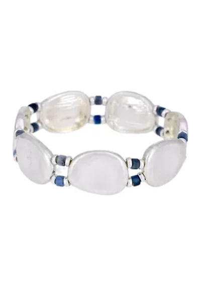 Blue Beaded Accent Organic Disc Stretch Bracelet