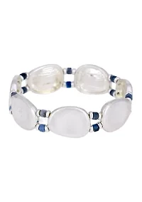 Blue Beaded Accent Organic Disc Stretch Bracelet 