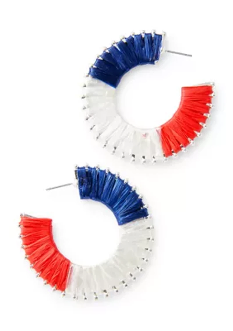 Red White Blue Thread Wrapped C Hoop Earrings