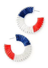 Red White Blue Thread Wrapped C Hoop Earrings