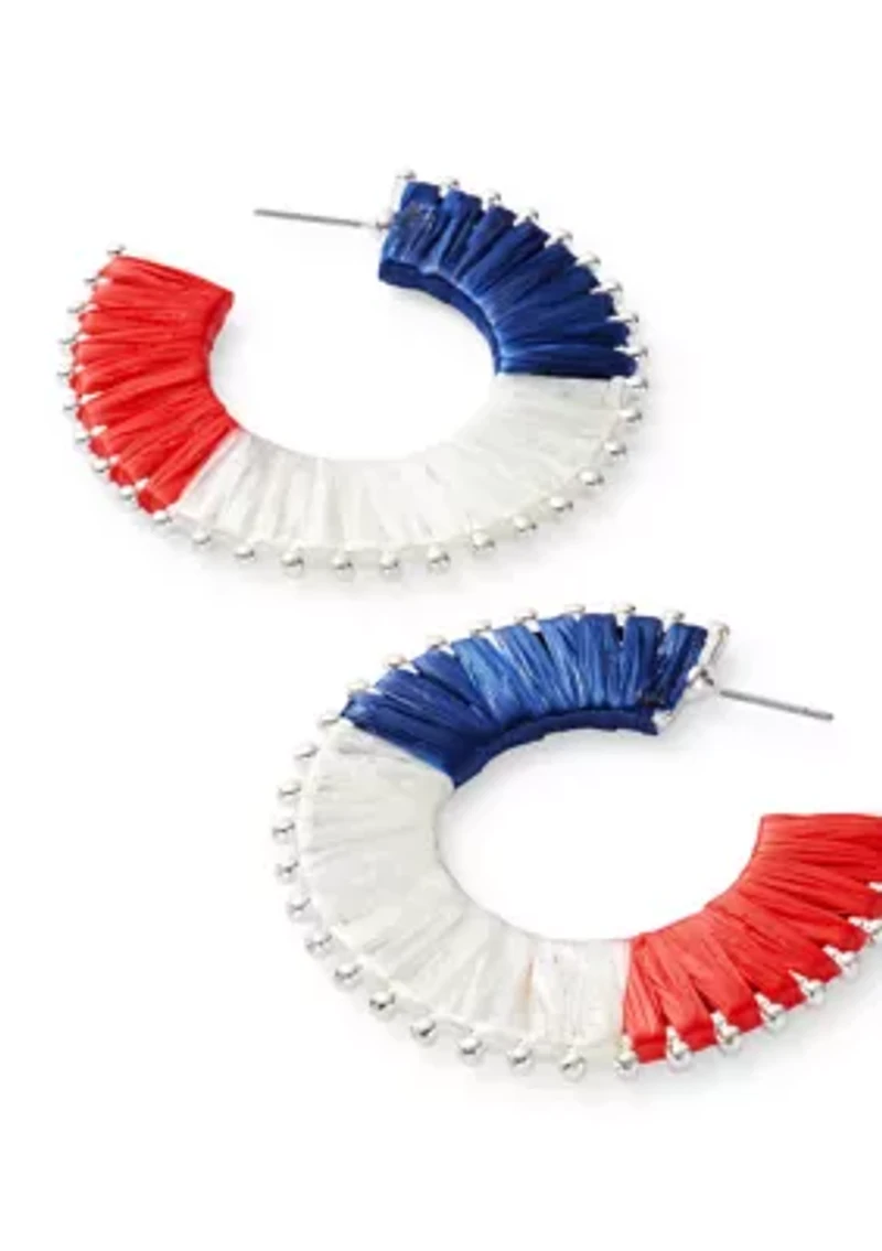 Red White Blue Thread Wrapped C Hoop Earrings