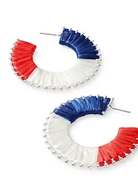 Red White Blue Thread Wrapped C Hoop Earrings