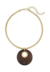 Textured Dark Wood Pendant Necklace 