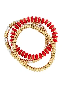 Multi Beaded Stretch Bracelet Trio Set