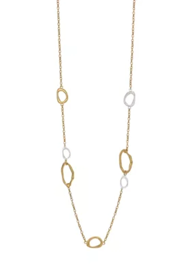 Two Tone Organic Shape Disc Station Necklace