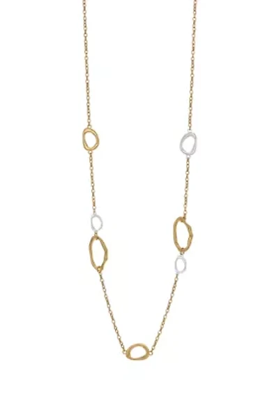 Two Tone Organic Shape Disc Station Necklace