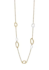 Two Tone Organic Shape Disc Station Necklace