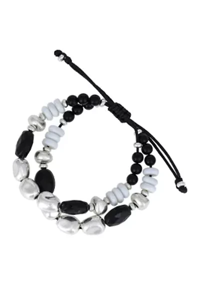 Multi Beaded Two Row Slider Bracelet