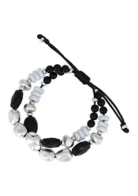 Multi Beaded Two Row Slider Bracelet