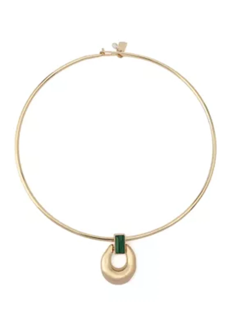 Malachite Molten Disc Pendant Wire Necklace