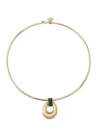 Malachite Molten Disc Pendant Wire Necklace