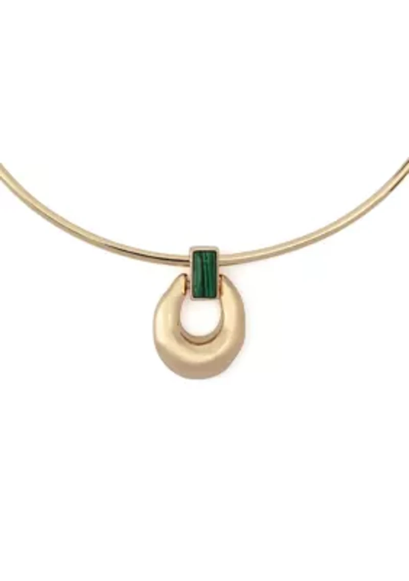 Malachite Molten Disc Pendant Wire Necklace