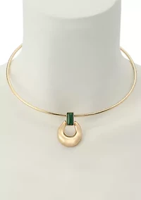 Malachite Molten Disc Pendant Wire Necklace