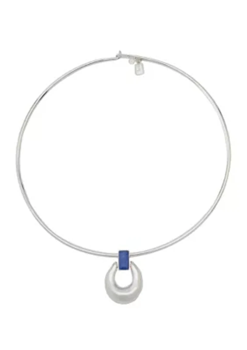 Lapis Molten Disc Pendant Wire Necklace