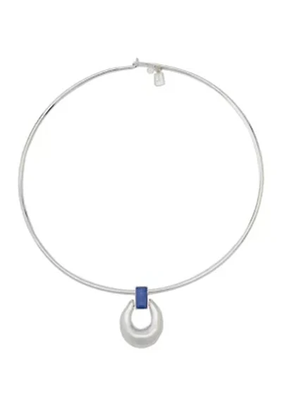 Lapis Molten Disc Pendant Wire Necklace