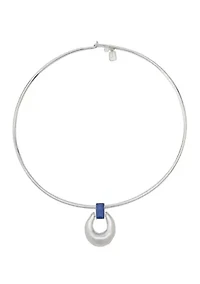 Lapis Molten Disc Pendant Wire Necklace