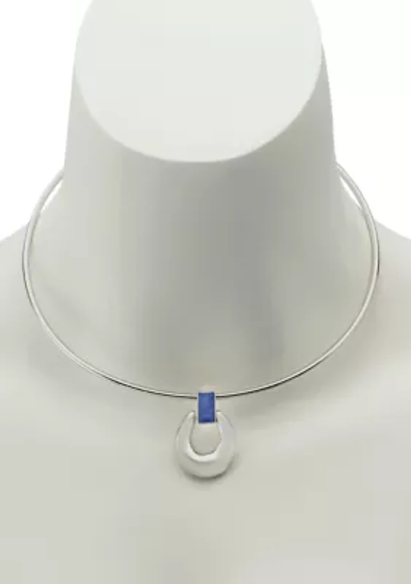 Lapis Molten Disc Pendant Wire Necklace