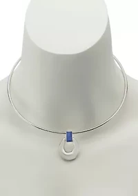 Lapis Molten Disc Pendant Wire Necklace