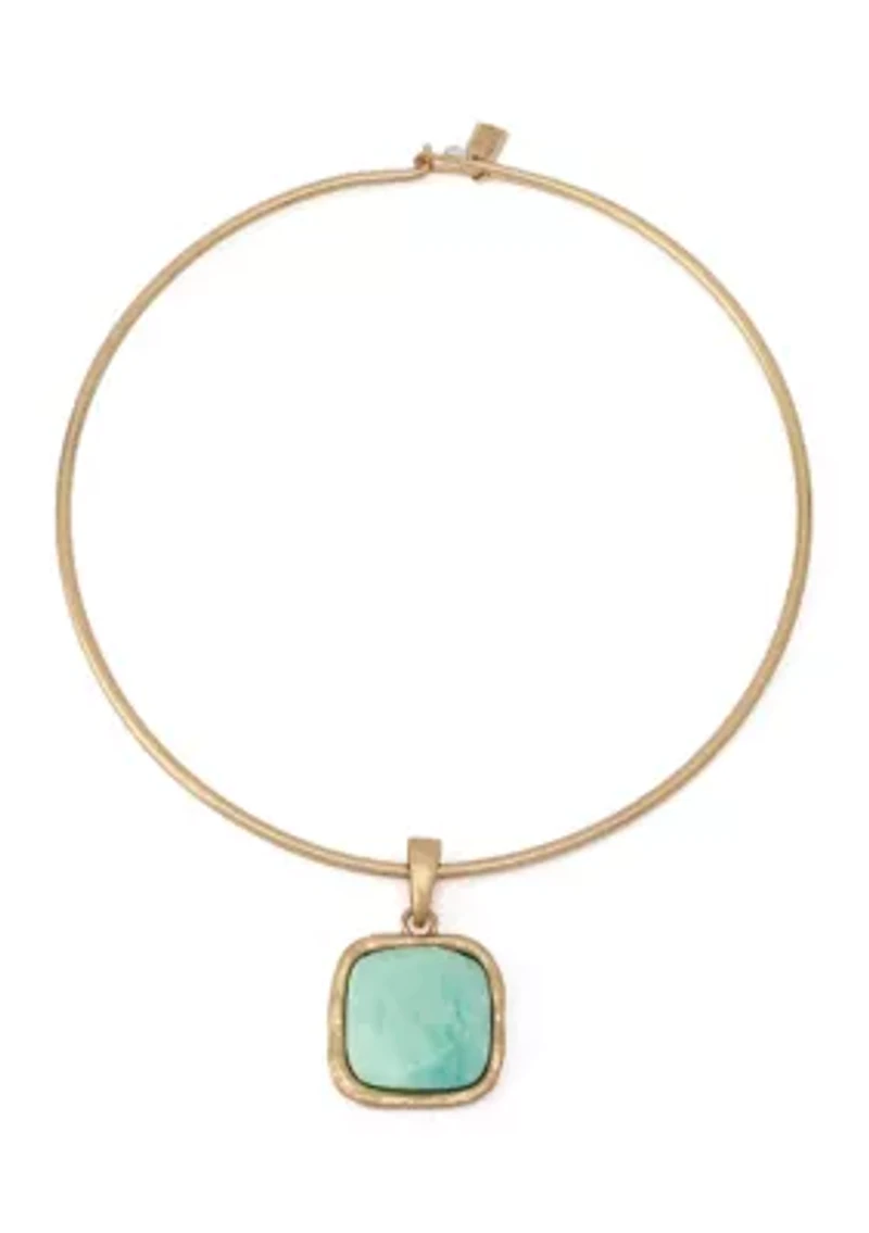 Turquoise Stone Pendant Wire Necklace