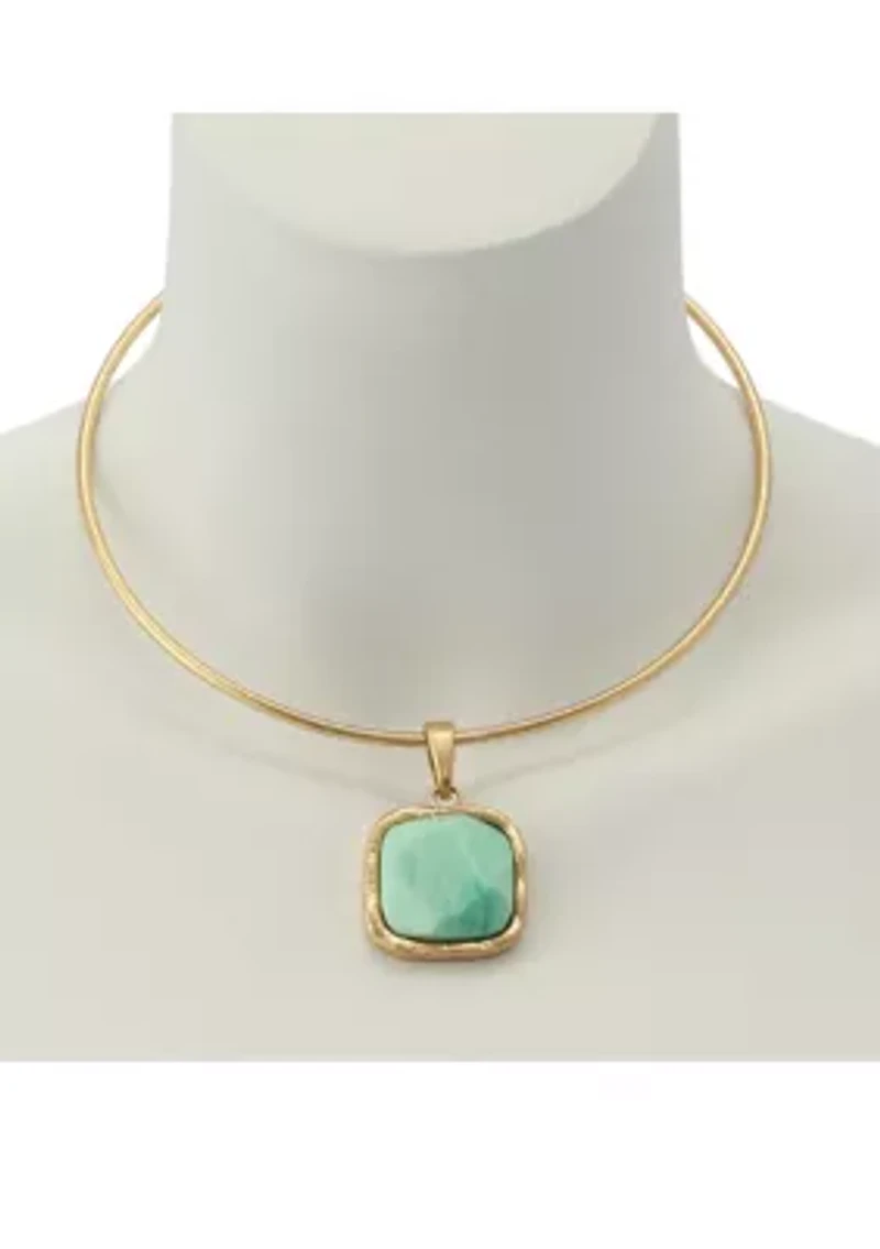 Turquoise Stone Pendant Wire Necklace