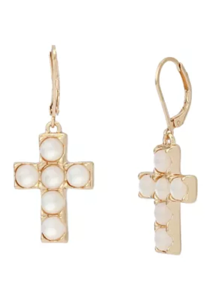 Mother of Pearl Cross Drop Earrings