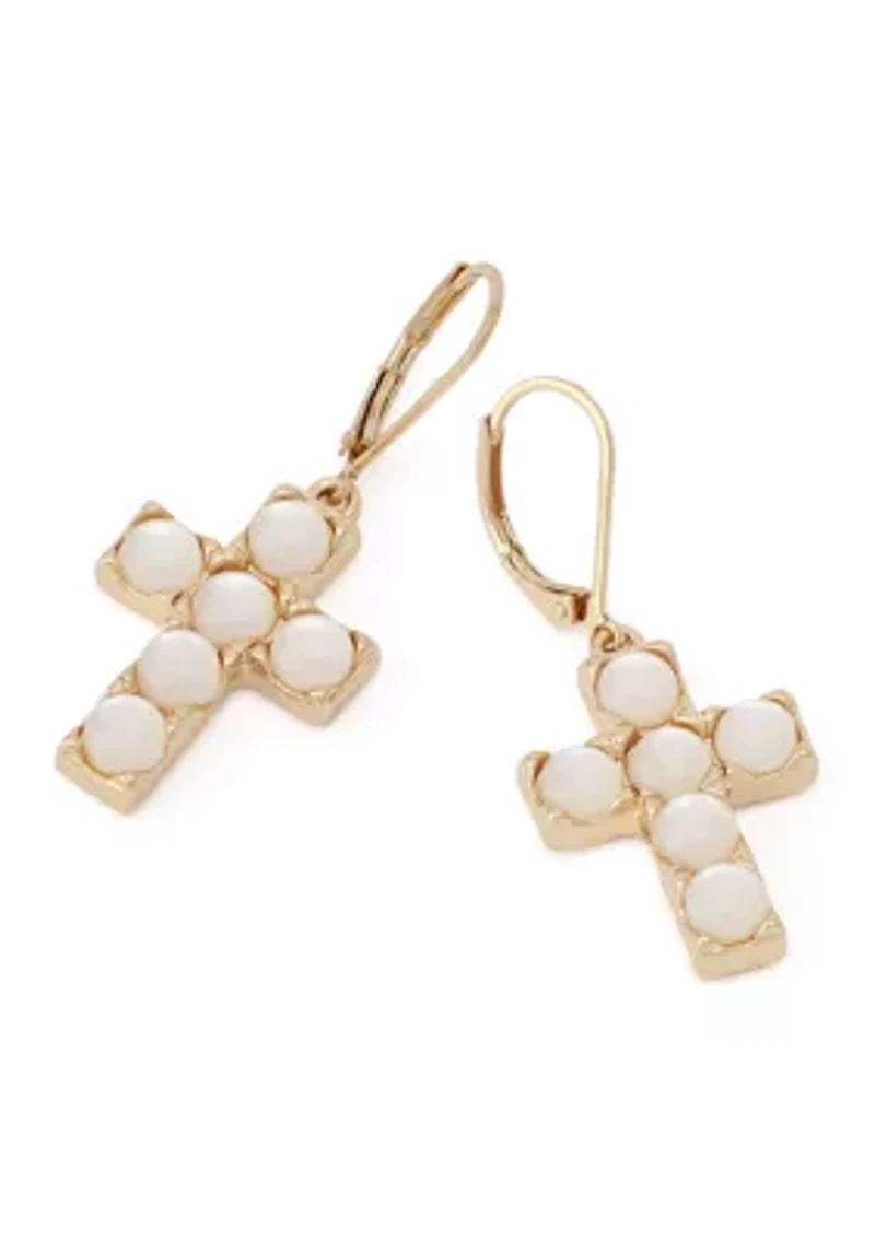 Mother of Pearl Cross Drop Earrings