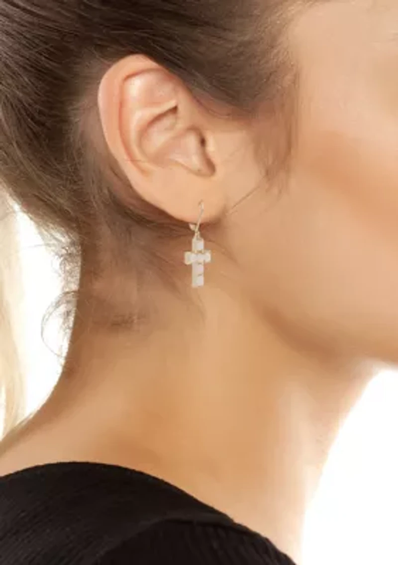 Mother of Pearl Cross Drop Earrings
