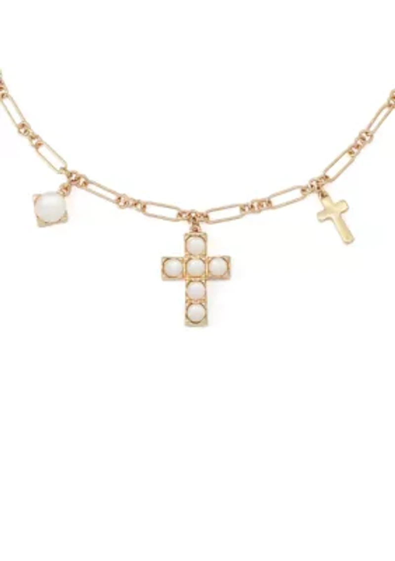 Mother of Pearl Cross Bib Necklace