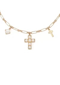 Mother of Pearl Cross Bib Necklace