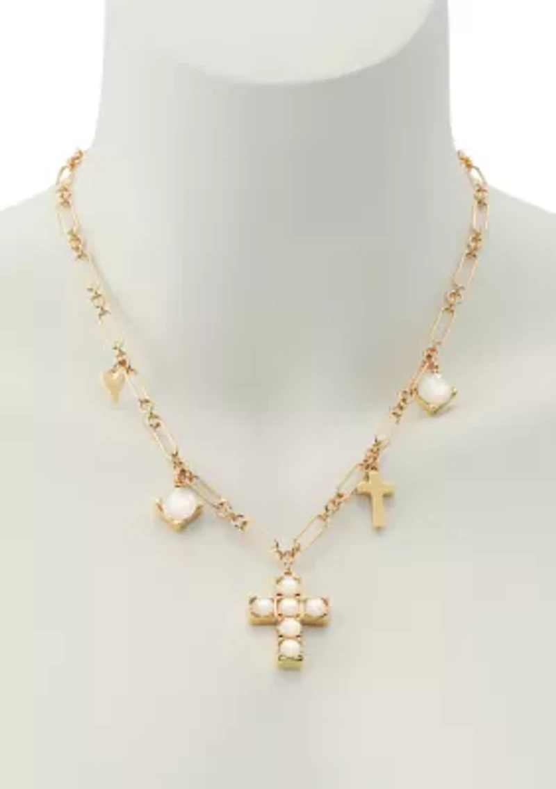 Mother of Pearl Cross Bib Necklace