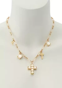 Mother of Pearl Cross Bib Necklace