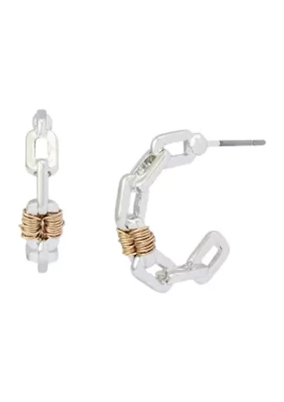 Small Wire Two Tone C Hoop Earrings 
