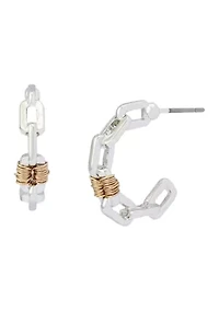 Small Wire Two Tone C Hoop Earrings 