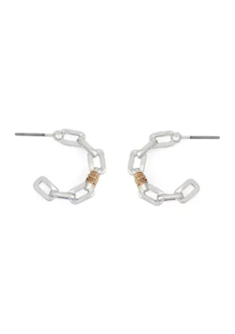 Small Wire Two Tone C Hoop Earrings 