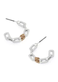 Small Wire Two Tone C Hoop Earrings 