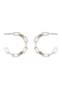 Two Tone Wire Chain C Hoop Earrings 