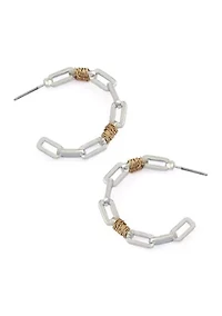 Two Tone Wire Chain C Hoop Earrings 