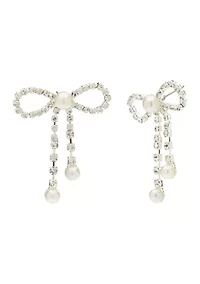 Silver Open Bow Pearl Drop Earrings