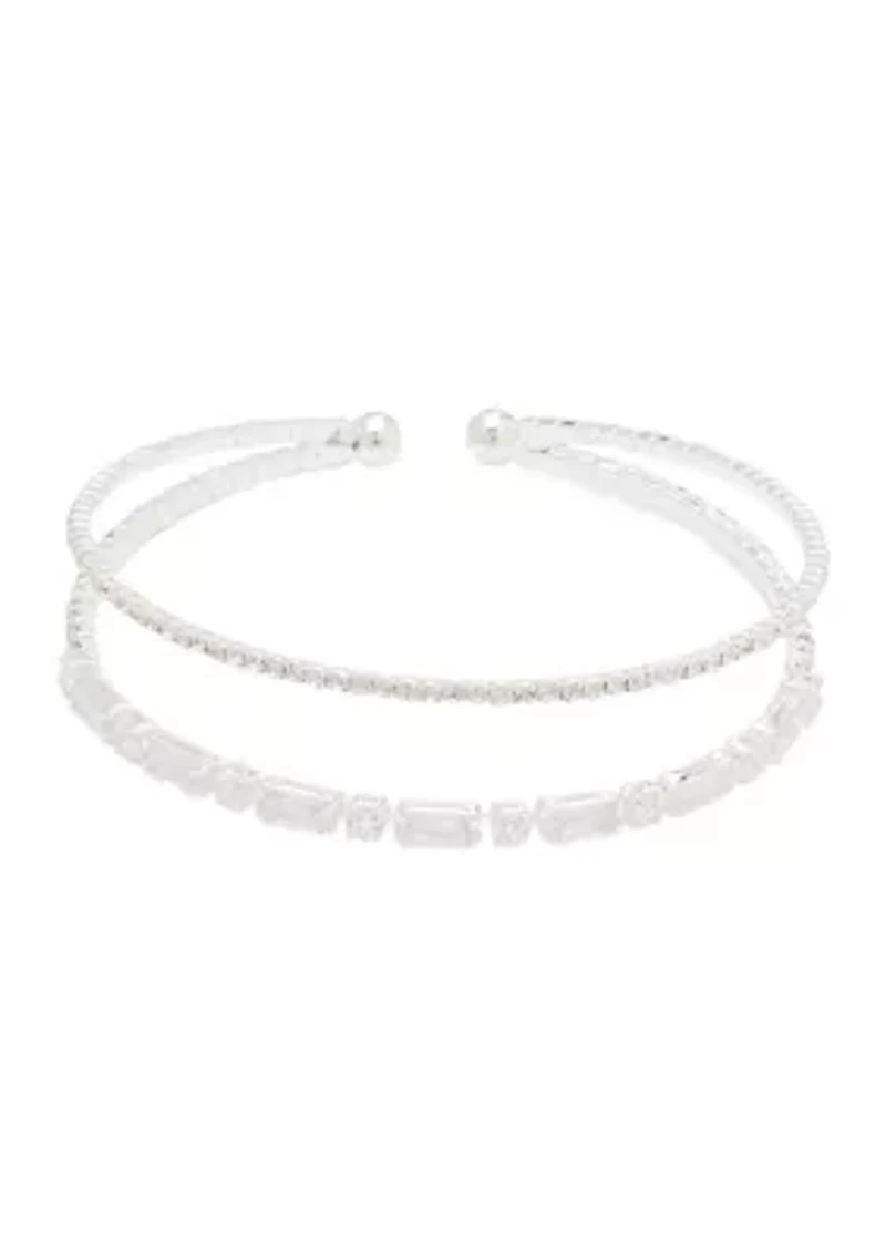 Two Row Crystal Stretch Cuff Bracelet
