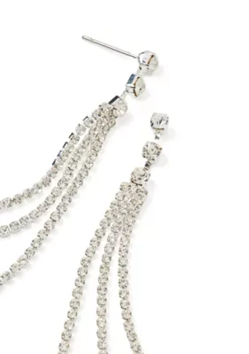 Silver Tone Wispy Fringe Drop Earrings