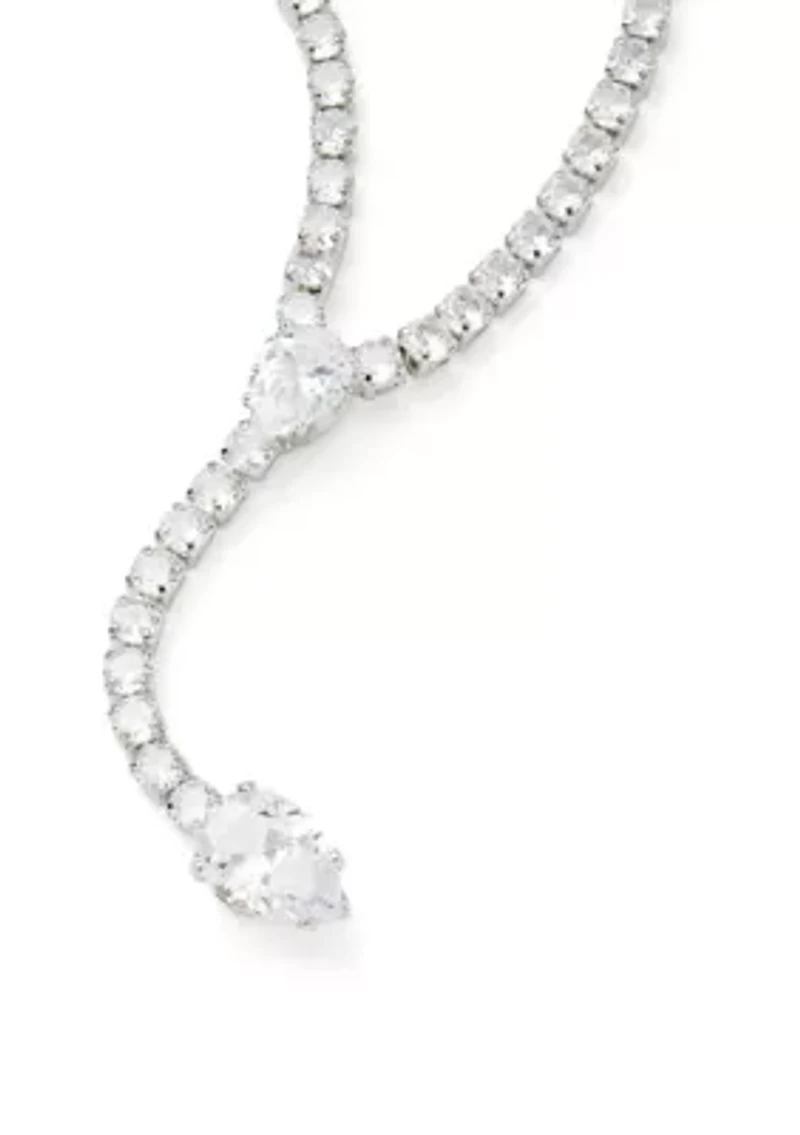 Silver Tone Pear Drop Y Necklace